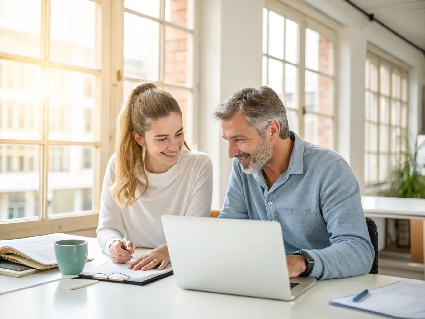 A franchisee reviewing marketing materials and discussing strategy with a marketing professional, highlighting the importance of effective marketing.