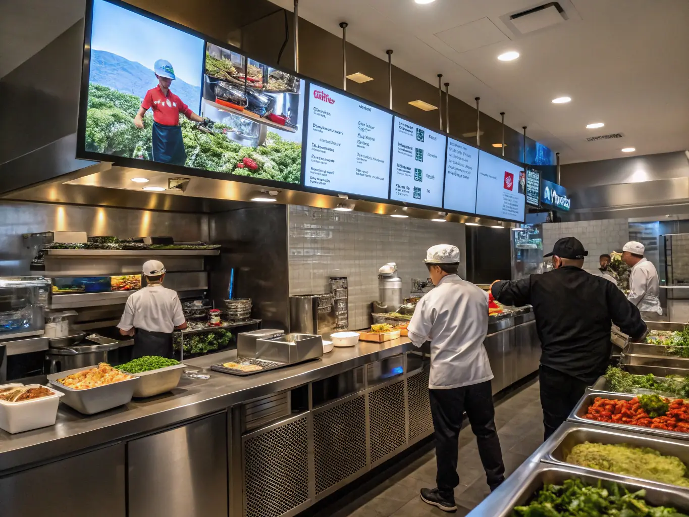 A bustling restaurant kitchen with chefs preparing meals, symbolizing the need for restaurant business loans for staffing and operations.