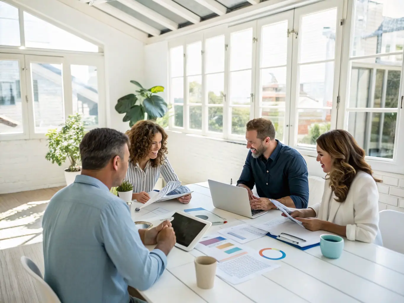 A diverse team of financial advisors collaborating in a modern office setting, emphasizing personalized support and expert guidance.